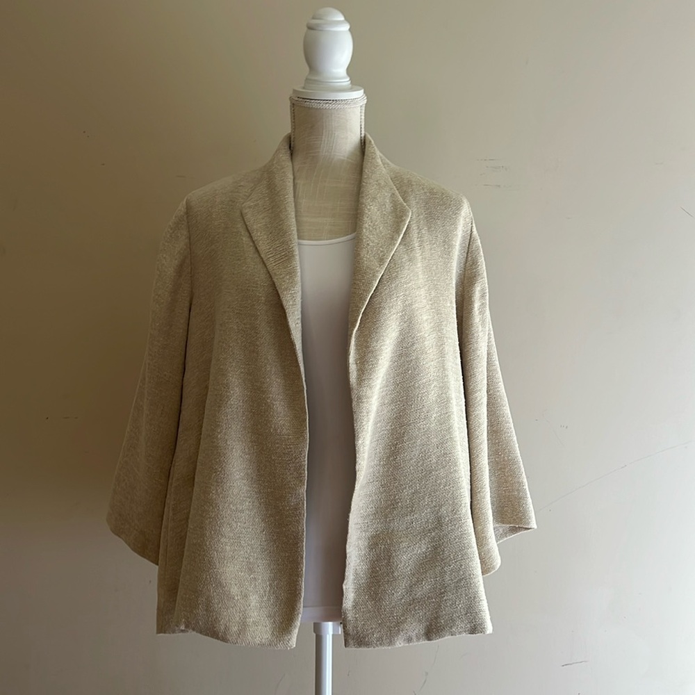 Eileen Fisher Women’s Beige Natural Silk & Linen Open Front Cardigan Size: M